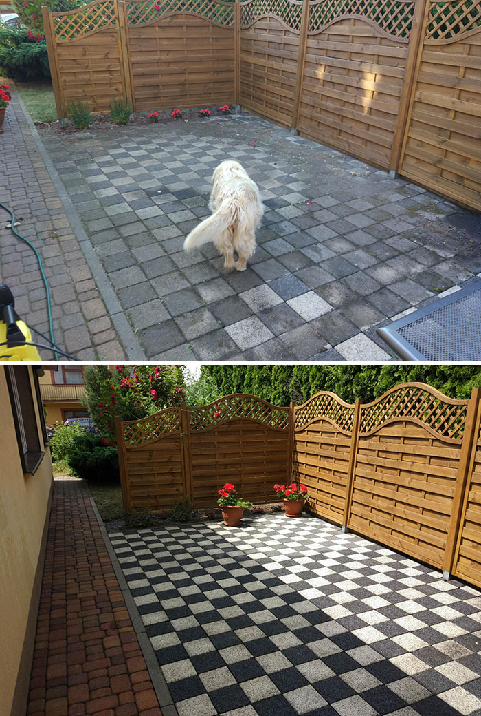 power washing transformations checkered tiles