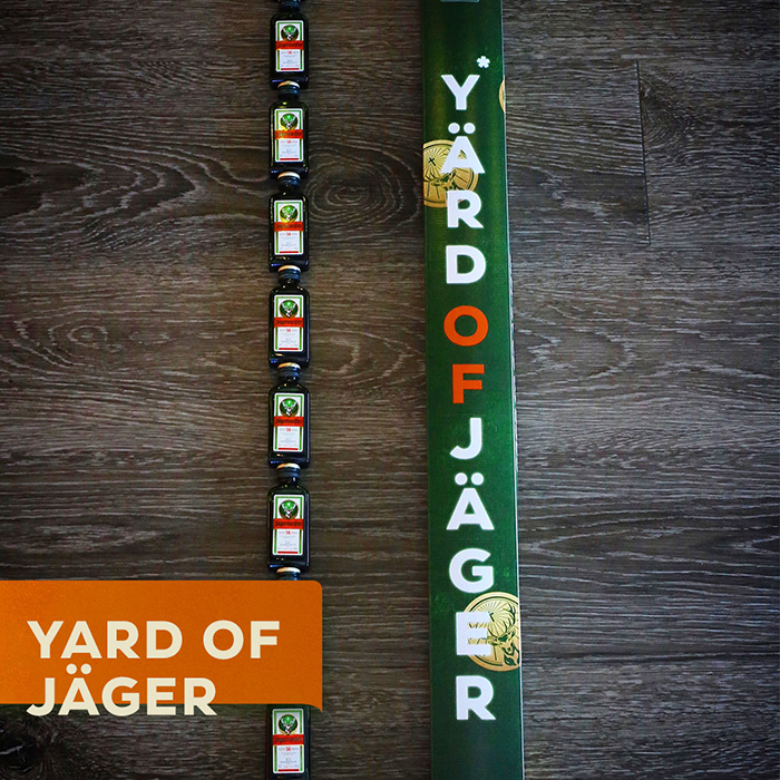 yard of jagermeister contains 10 mini bottles