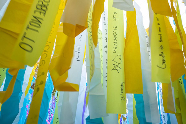 yellow and white streamers in the visions in motion installation