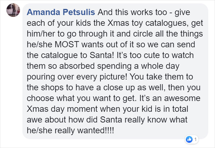 Amanda Petsulis Facebook Comment on Kristina Watts Christmas Mom Hack