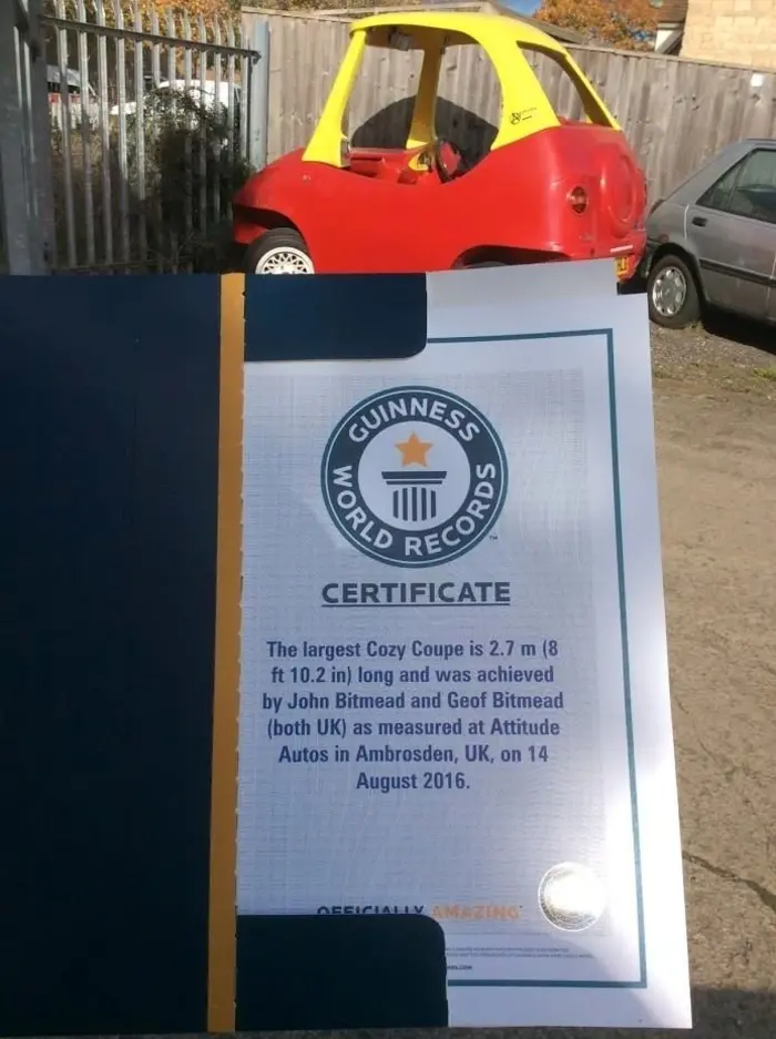 Guinness World Records Certificate for John Bitmead and Geof Bitmead of Attitude Autos