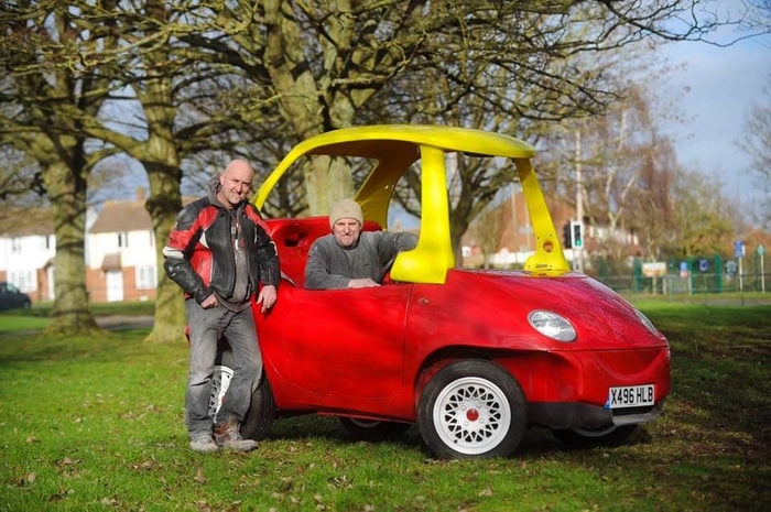 John and Geof Bitmead with Little Tikes Car Adult Version