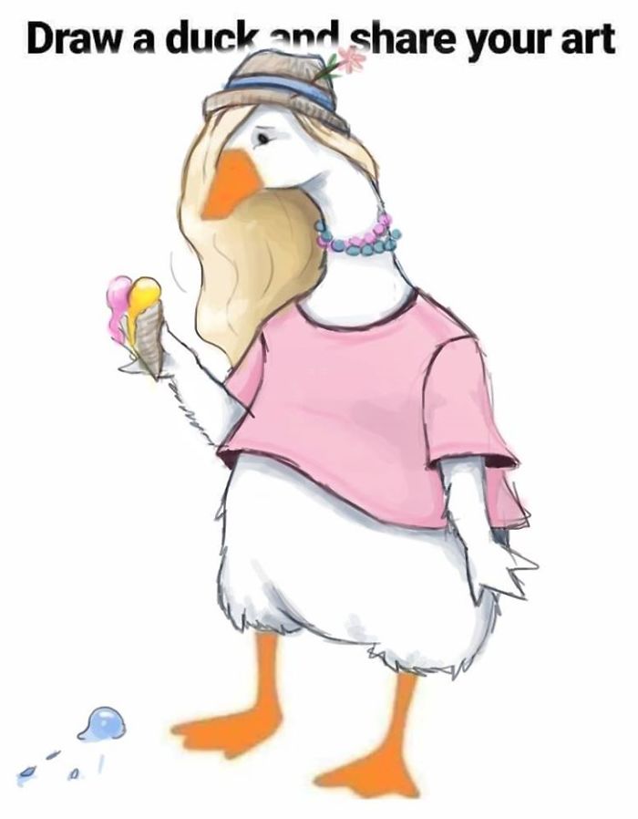 Lady Duck Holding an Ice Cream Drawing Based on Draw a Duck Template