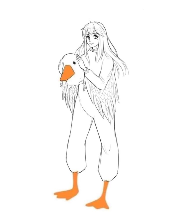Lady in Duck Mascot Drawing Based on Draw a Duck Template