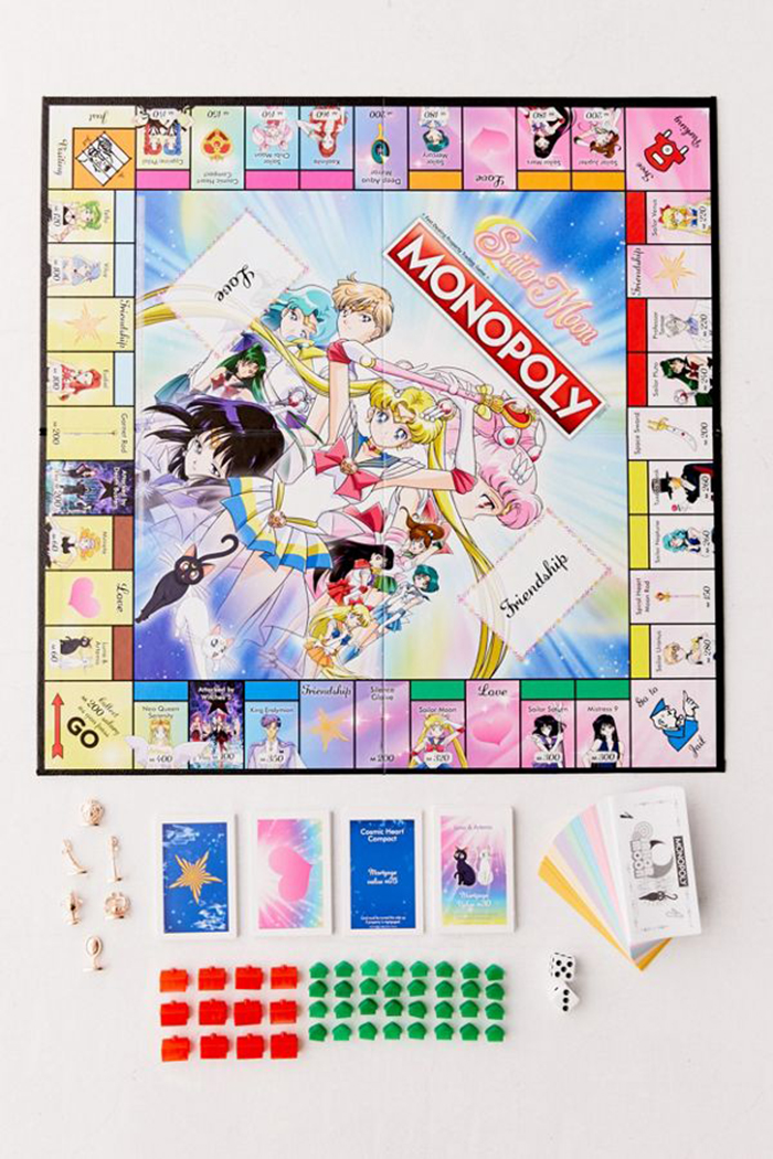 Sailor Moon Monopoly Board complete contents laid out