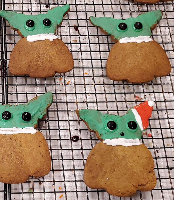 baby yoda cookie bunch with santa hat