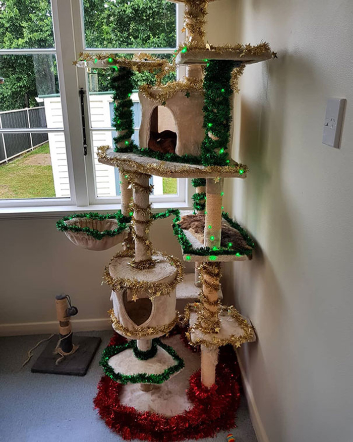 diy holiday trees cat house