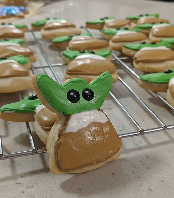iced baby yoda cookie