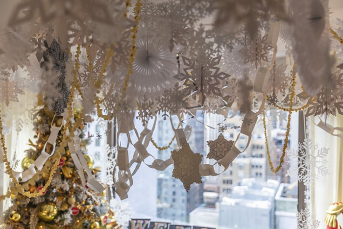 paper snowflakes on the winter wonderland suite ceiling