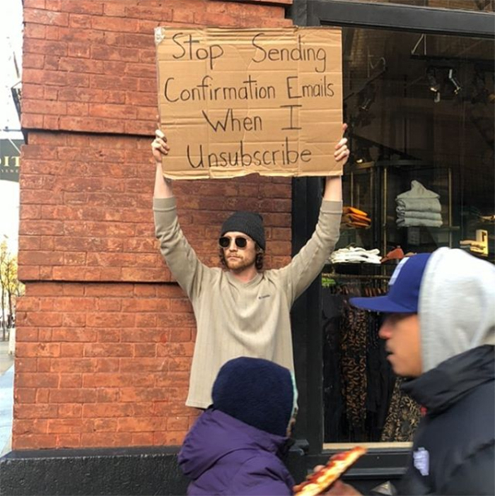 seth funny protester unsubscribe confirmation