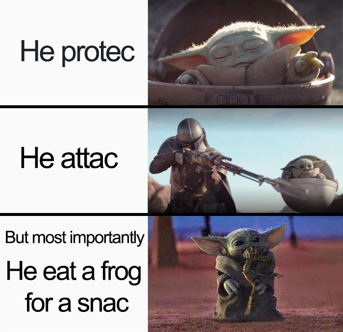 the mandalorian cute character frog for a snack