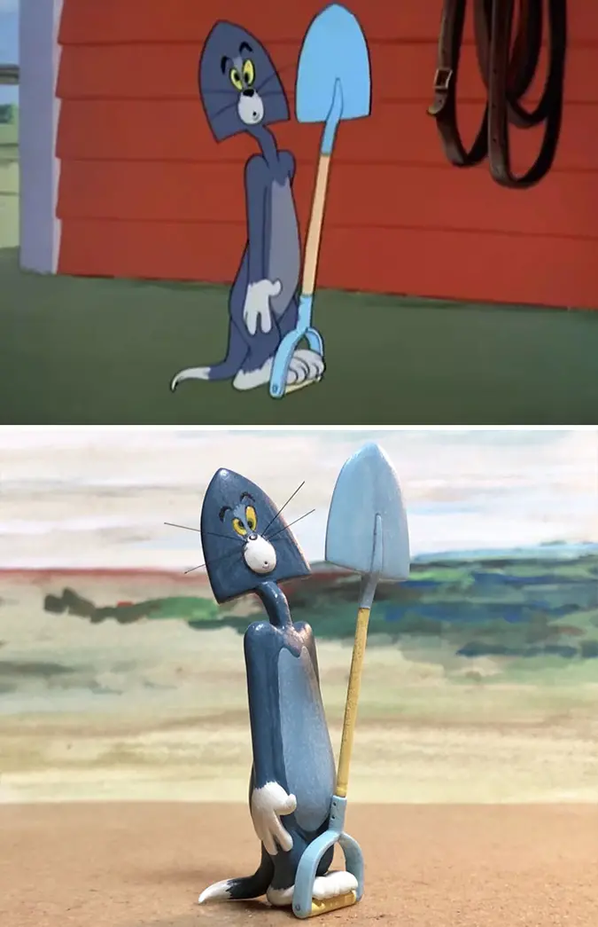 tom gets hit by a spade sculpture