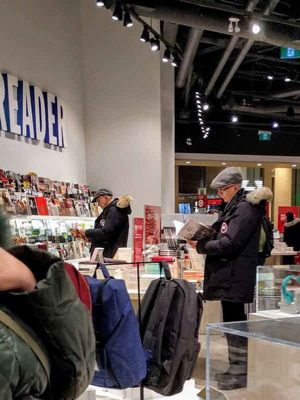 two grandfathers at a bookstore