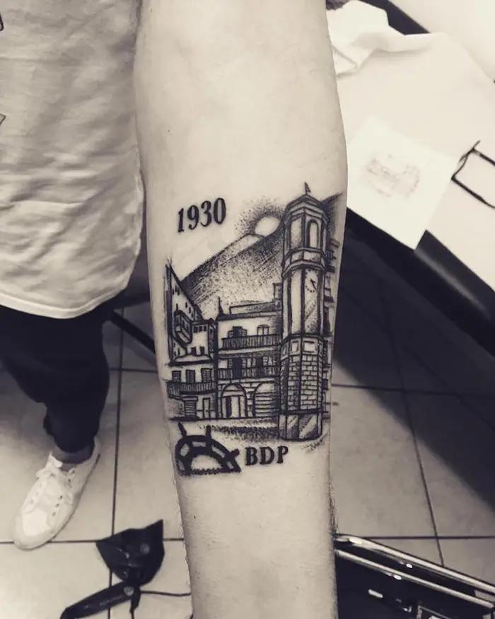 1930 Architecture Tattoo on Arm