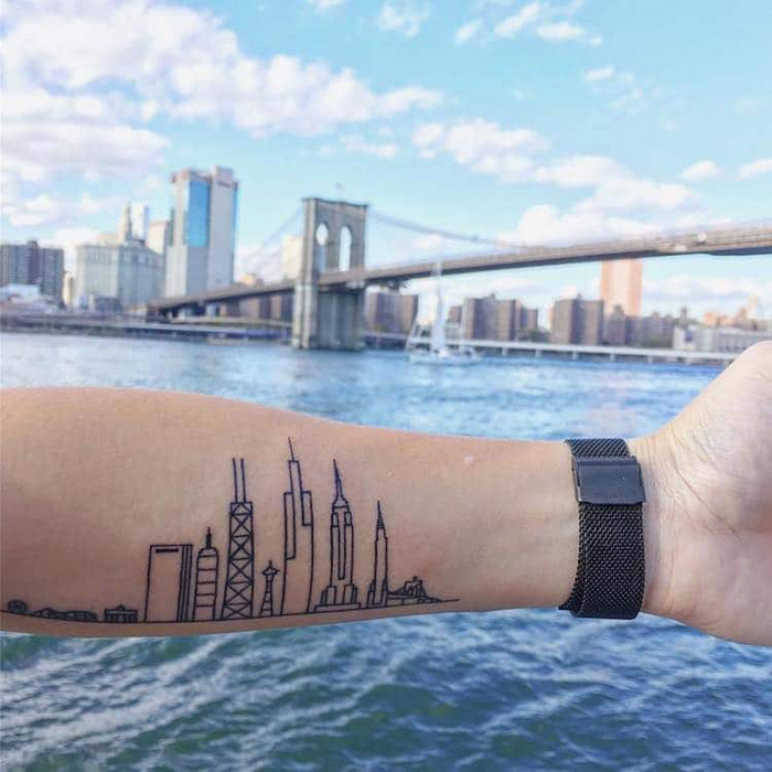 Architecture Outline Tattoo on Left Upper Wrist