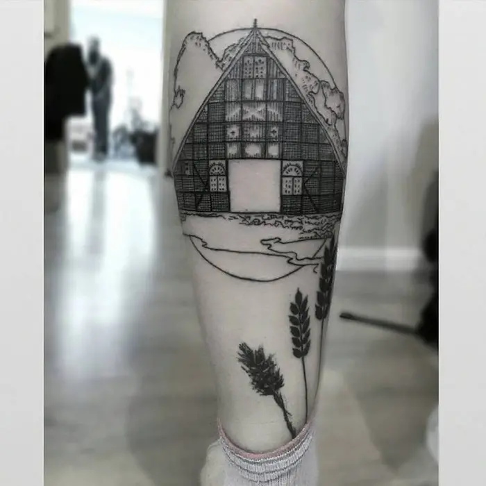 Barn House Tattoo on Arm