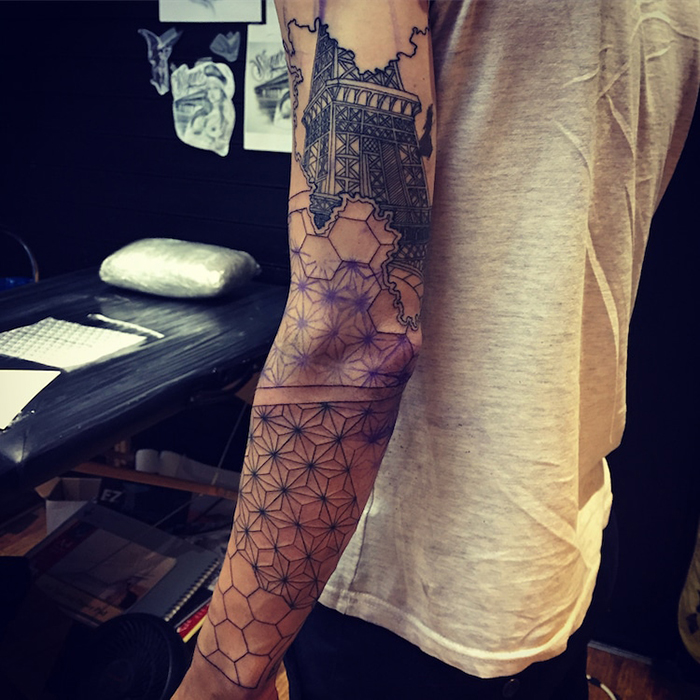 Eiffel Tower Geometric Tattoo on Arm