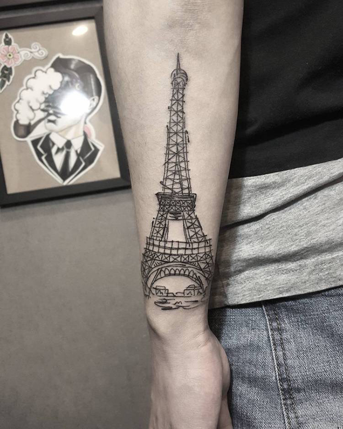 Eiffel Tower Outline Tattoo on Arm