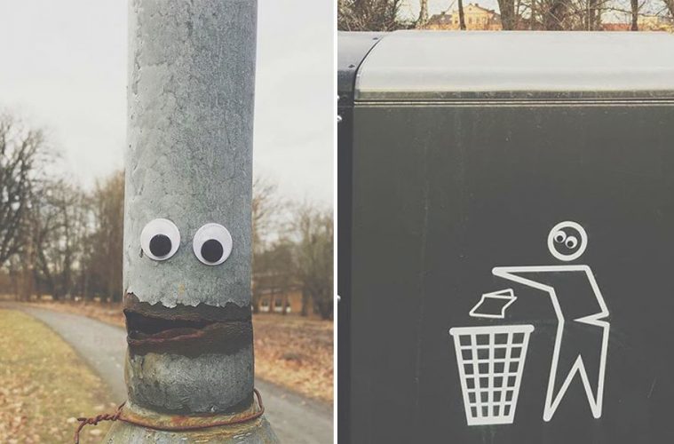 Googly eyes on outdoor objects