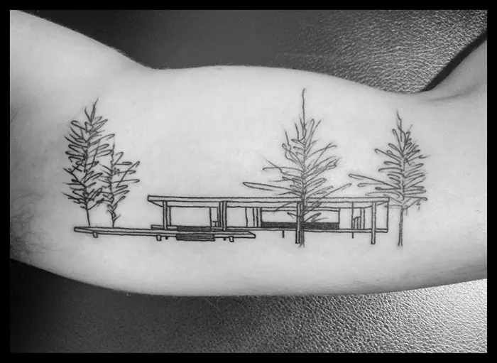 Ludwig Mies van der Rohe's Farnsworth House Tattoo on Arm