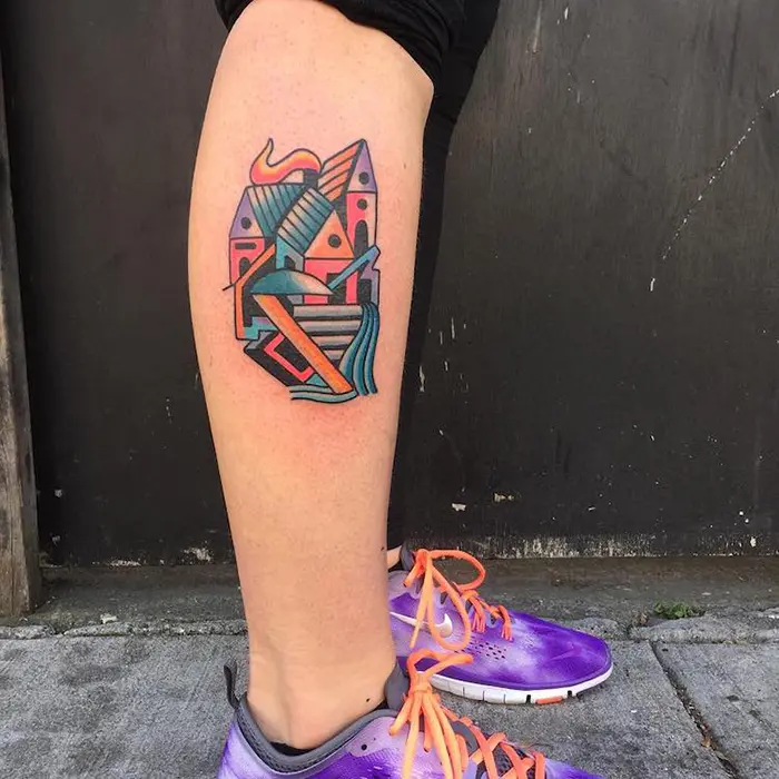 Modern Abstract Architecture Tattoo on Leg