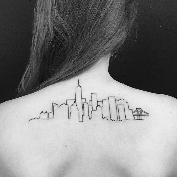 New York Architecture Outline Tattoo on Back