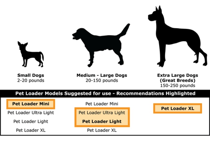 Pet Loader Model Guide for Different Sizes of Dogs