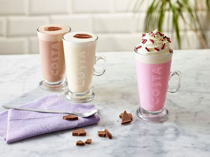 Pink Hot Chocolate with Coconut flavored drinks