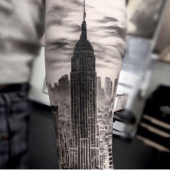 Realistic Empire State Building Tattoo on Arm