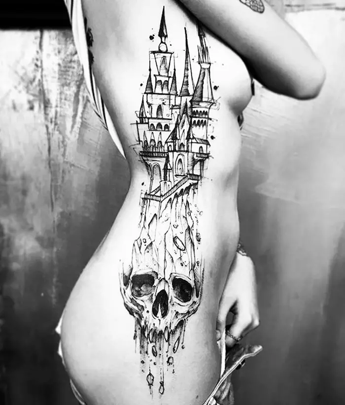 Side Body Architecture with Skull Tattoo