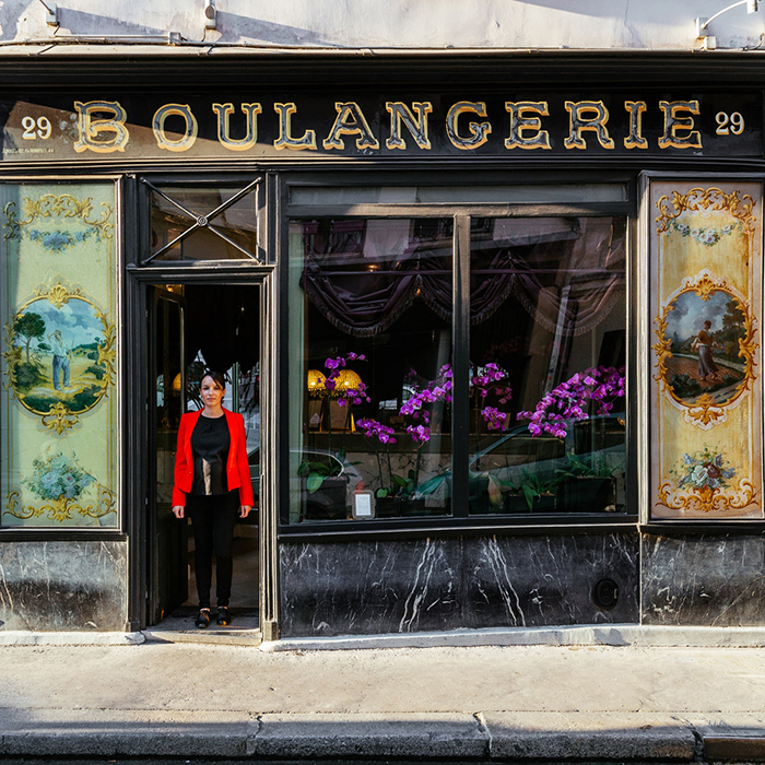 Vanessa Jacquiot In Front of Hotel Du Petit Moulin