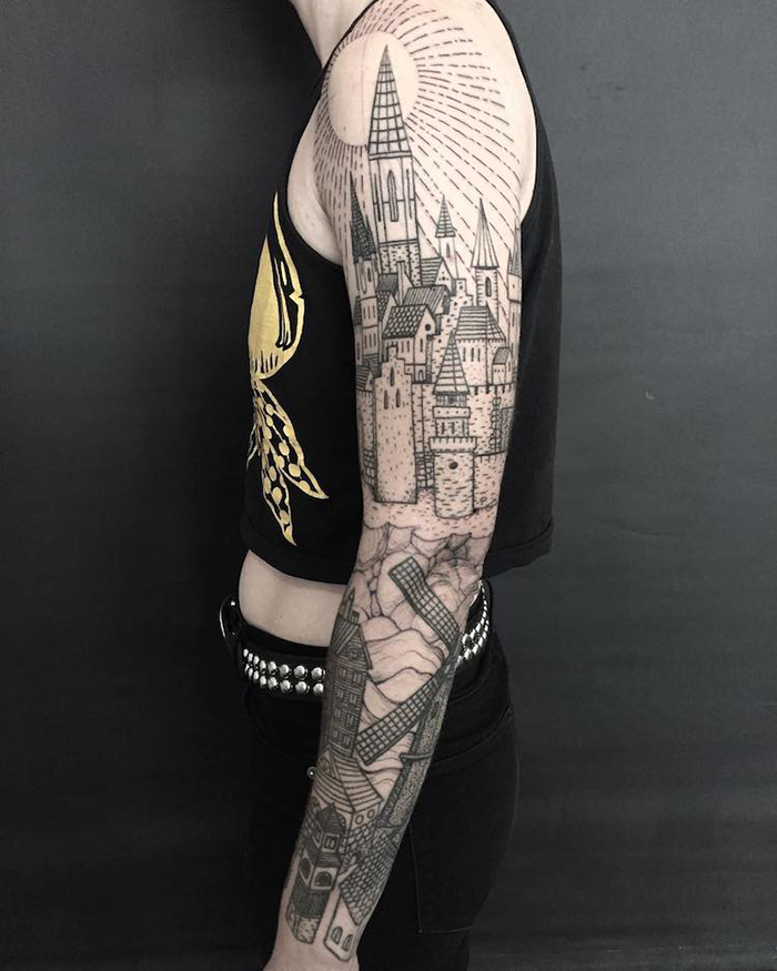 Village Architecture Tattoo on Arm