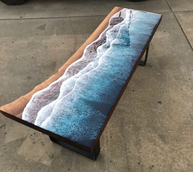 These Stunning Resin Tables Look Like Ocean Waves Washing Up On Shore