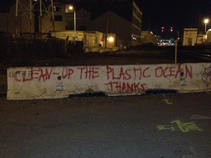 funny positive vandalism clean up plastic ocean