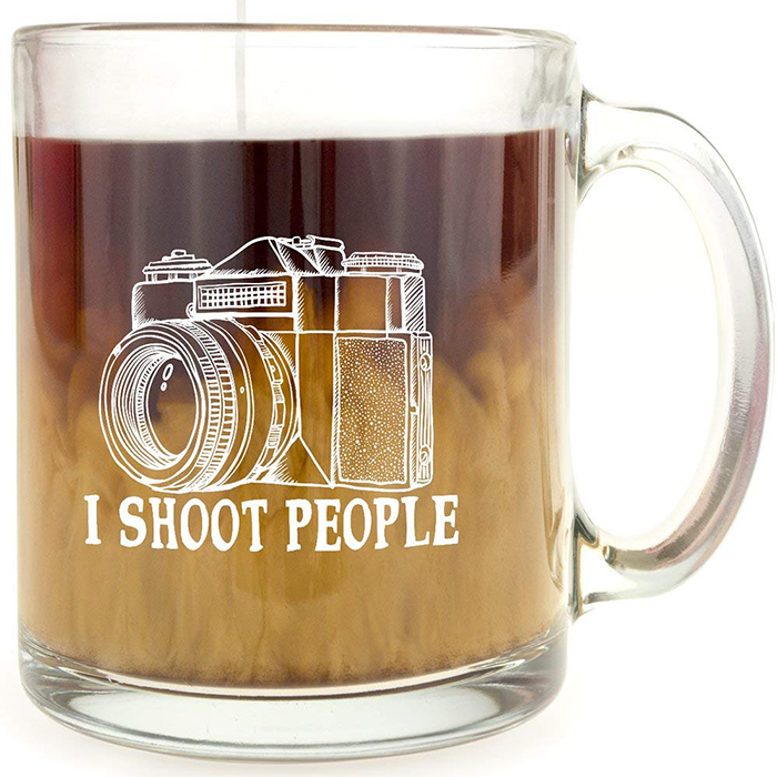 i shoot people glass coffee mug