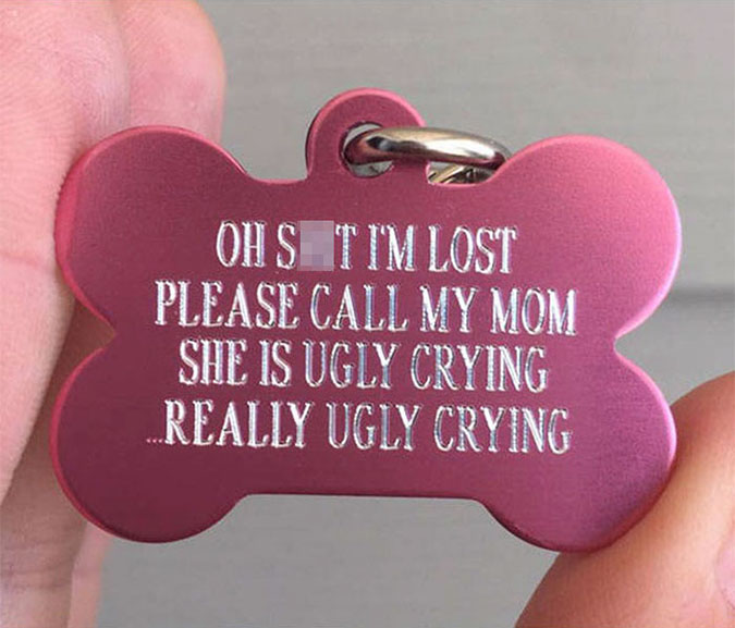 Customize up to three lines of text Custom Pink Dog Tag My Mom is Ugly Crying