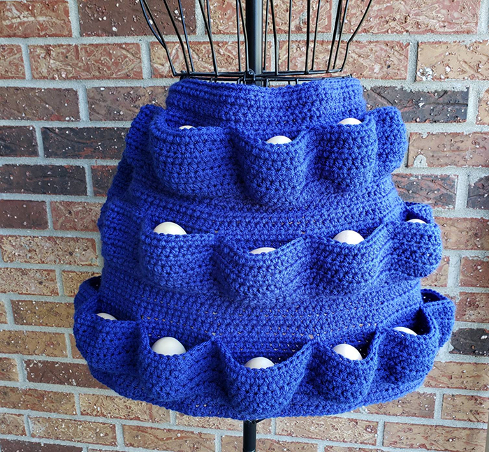 pre-made crochet egg apron blue