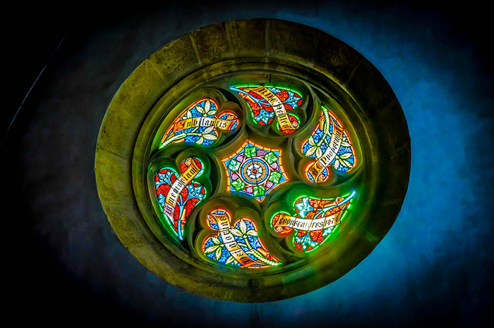 stained glass church window circular frame