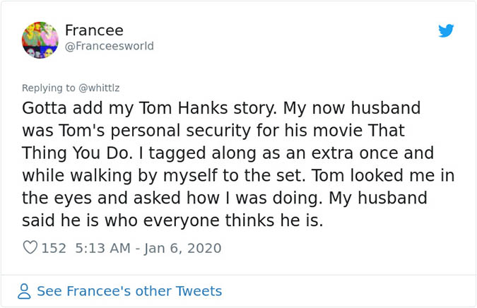 tom greeted a security details wife