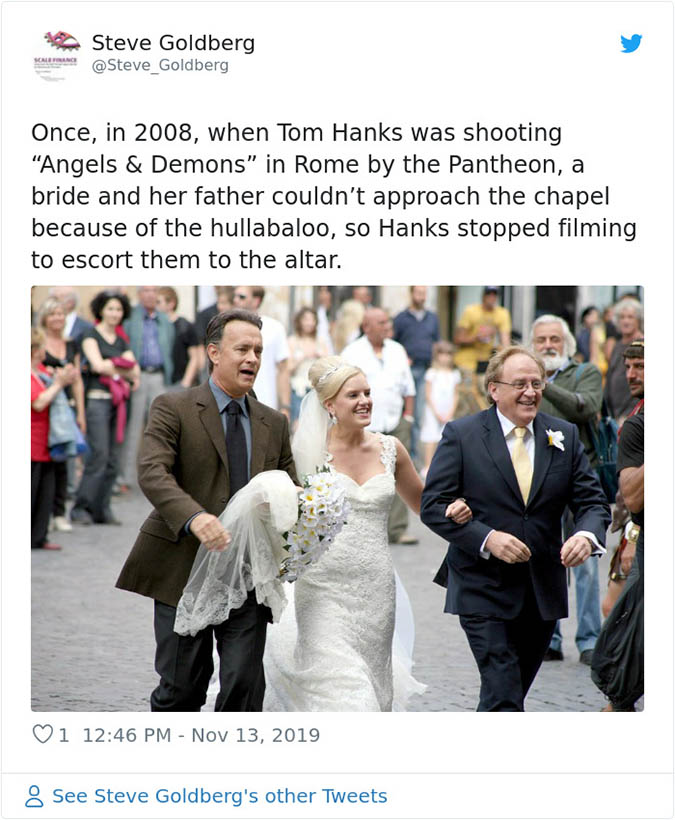 tom hanks escorts a bride to her wedding