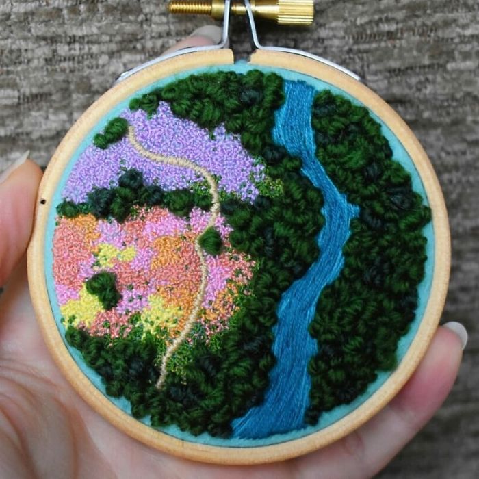 victoria richards embroidery painting aerial river