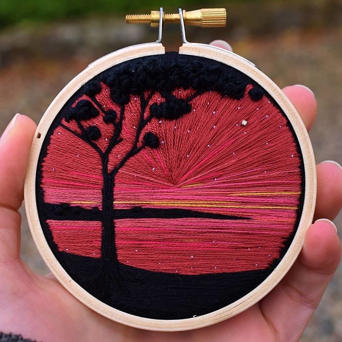 victoria richards embroidery painting red sky