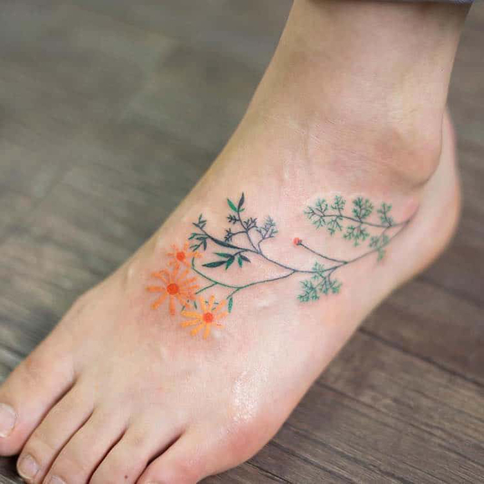 zihee tattoo watercolor floral tattoos foot