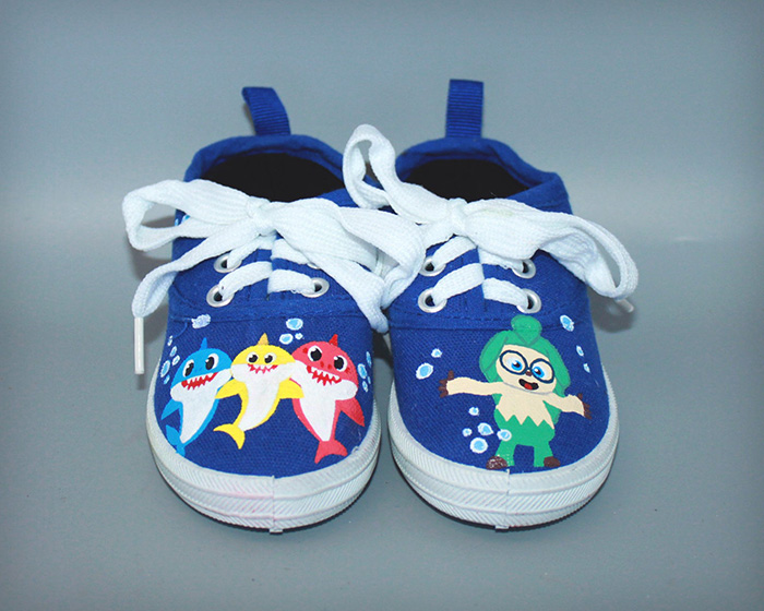 Blue Hand-painted Baby Shark Shoes by CNKmama