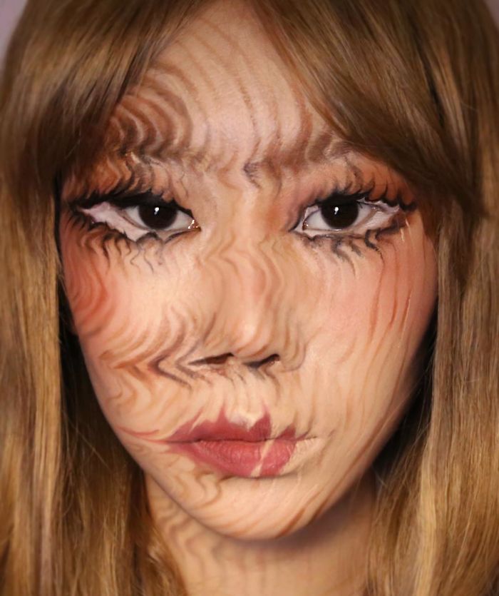 Dain Yoon Optical Illusion Makeup Distorted Face