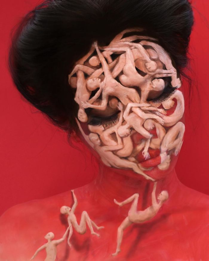 Dain Yoon Optical Illusion Makeup Multiple People on Face