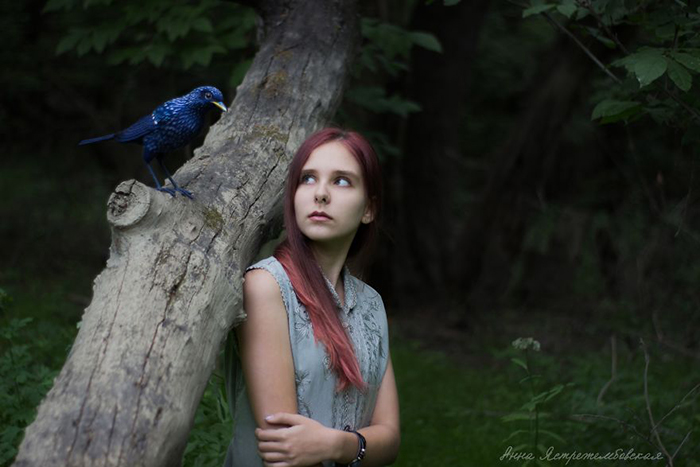 Felted Wool Blue Bird Toy by Anna Yastrezhembovskaya