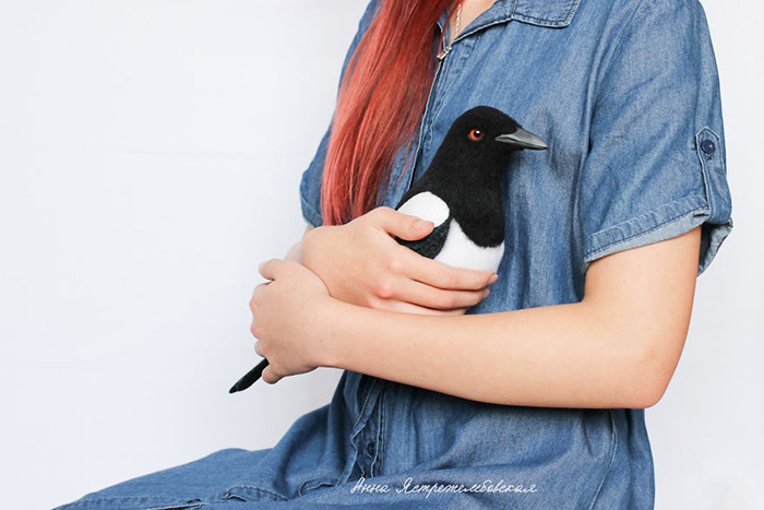 Felted Wool Pigeon Toy by Anna Yastrezhembovskaya
