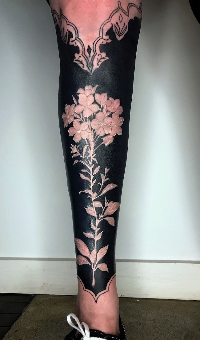 Floral Body Art by Esther Garcia on Lower Leg