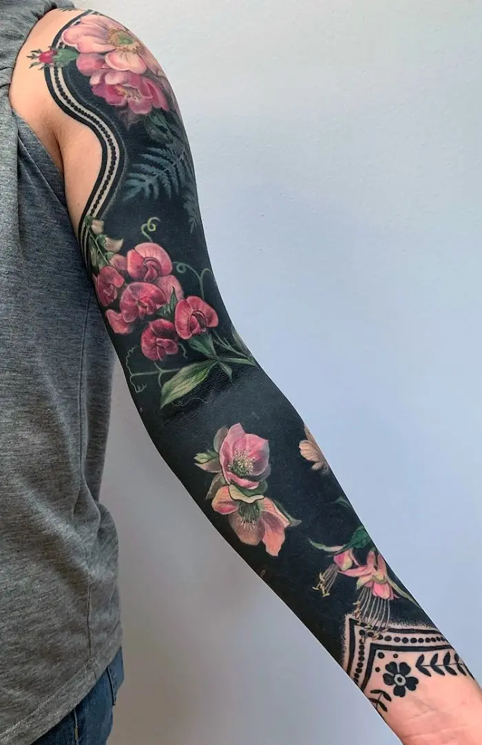 Floral Blackout Tattoo by Esther Garcia